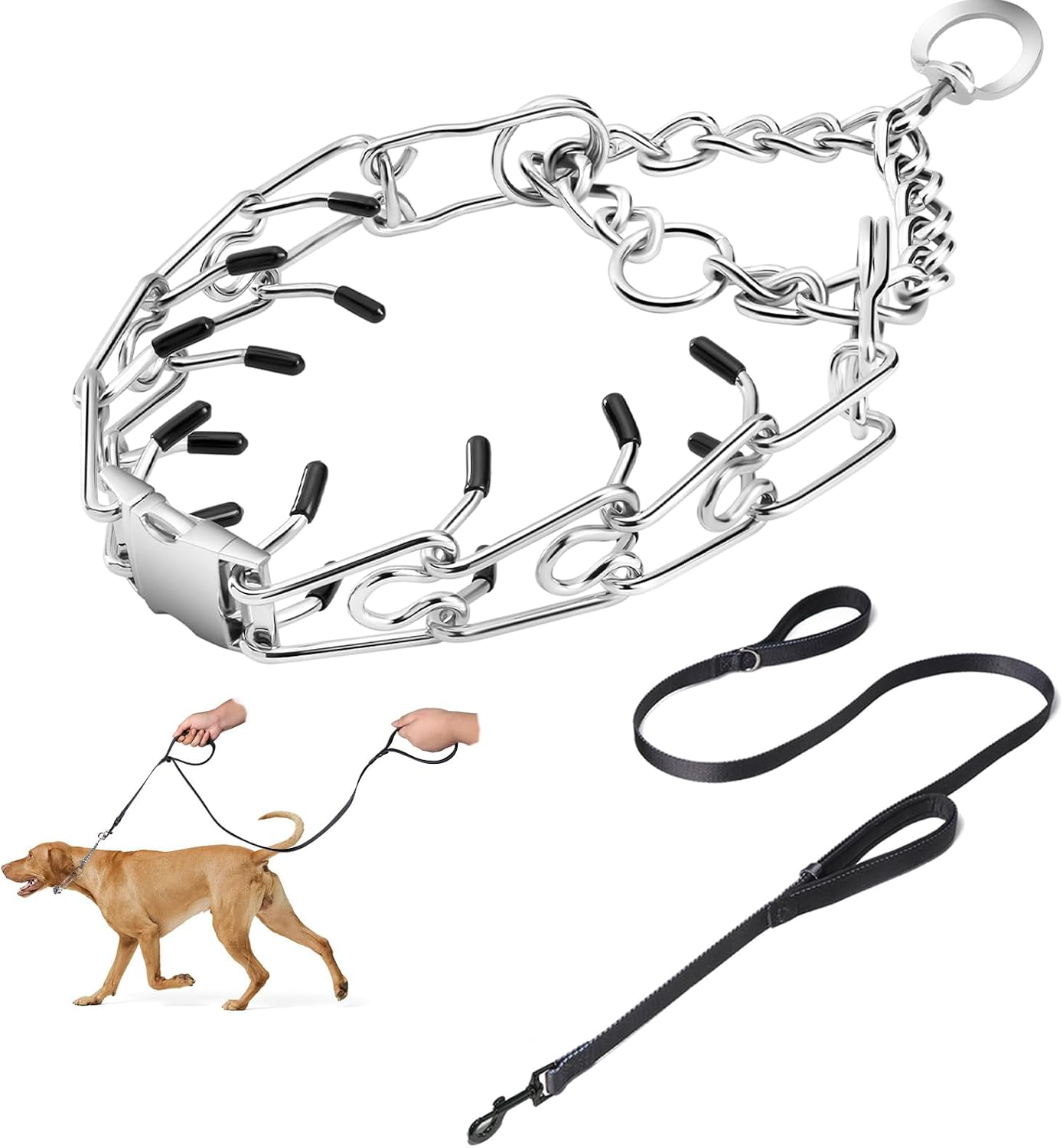Prong Collar for Dogs,Dog Training Collar with One Professional Training Leash,Adjustable Pinch Collar with Quick Release Metal Buckle, No Pull Choke Collar for Small Medium Large Dogs(Silver, S). Prong Collar for Dogs,Dog Training Collar with One Professional Training Leash,Adjustable Pinch Collar with Quick Release Metal Buckle, No Pull Choke Collar for Small Medium Large Dogs(Silver, S).