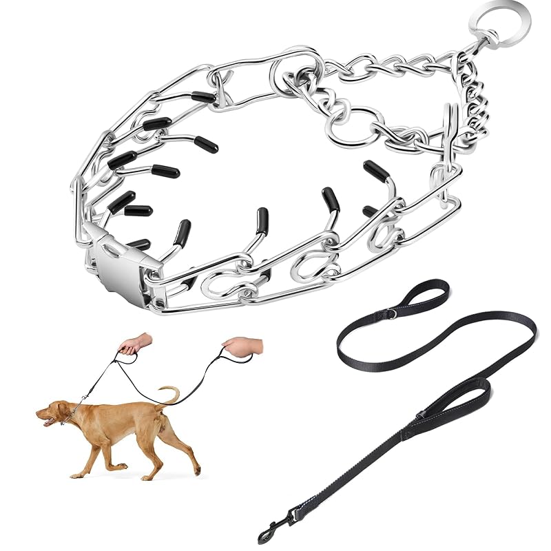 Coleira de pinos para cães Kitys Fatch com guia de treinamento em metal, M/L (pescoço 40,64–55,88 cm, 3 mm)