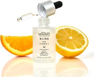 Minimo Bling 20% Vitamin C Serum - Skin Clearing Brightening Moisturizer for Dark Spots & Uneven Skin tone + Scarring from Breakouts - Anti Aging Skin Repair (1 oz) Travel Size