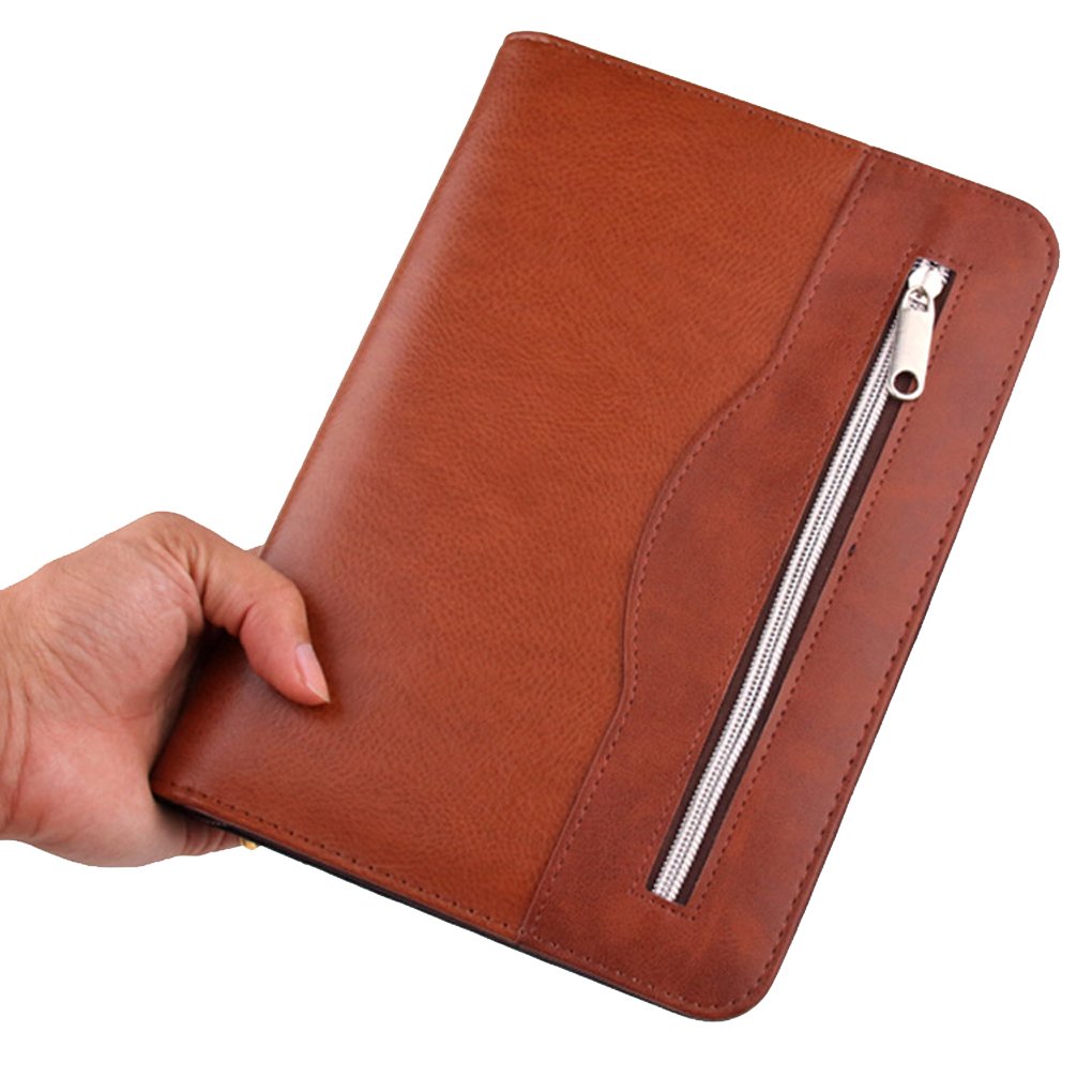 Gift for Men,SAYEEC A5 Executive Conference Folder Travel Portfolio Ringbinder Folio Zip Around PU Leather Loose Leaf Refillable Lined Paper Business Notebook Zipped Organiser with Calculator(Brown)