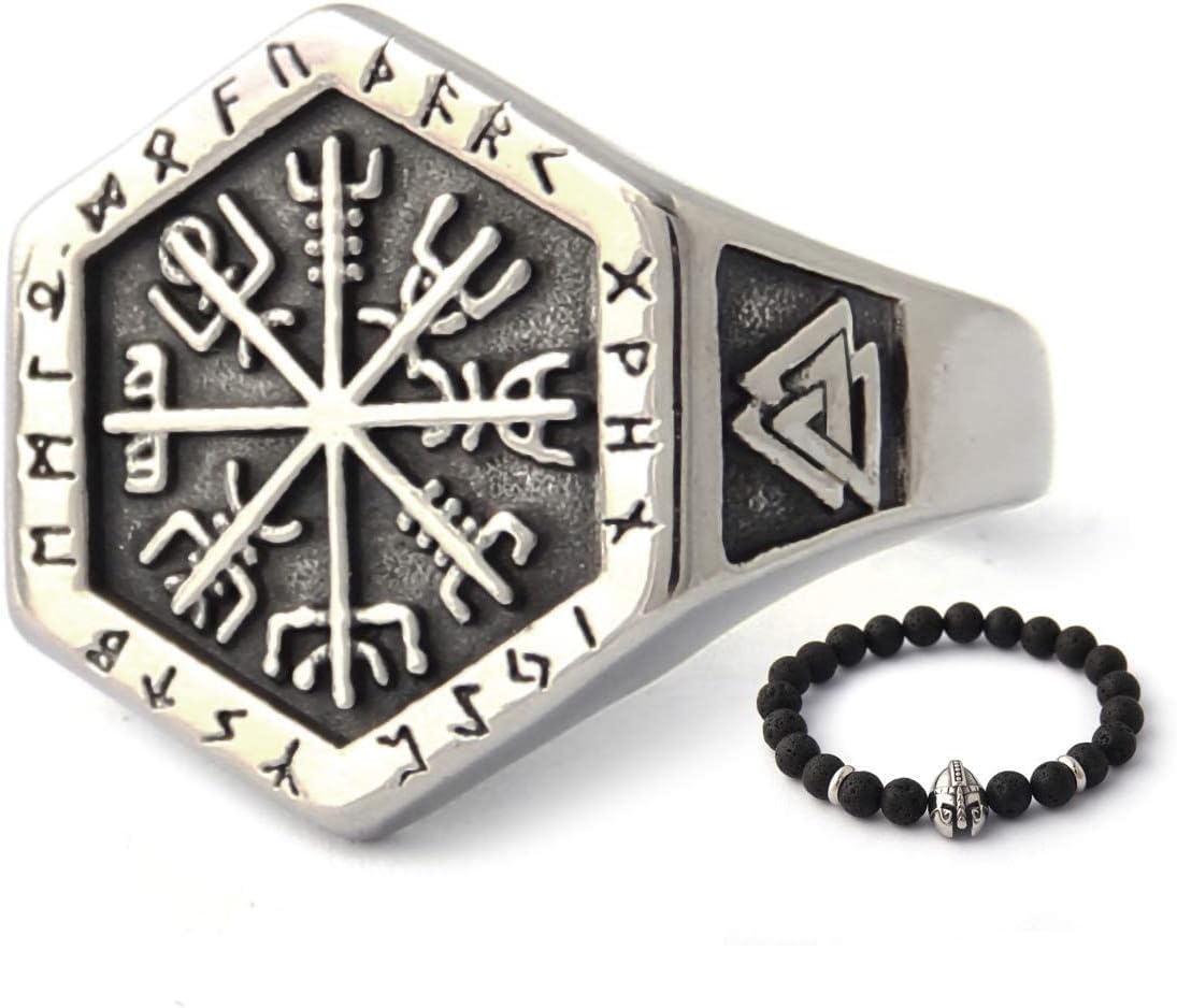 BAVIPOWER Vegvisir The Viking Runic Compass Ring with Celtic Knot 316L Stainless Steel Norse Scandinavian Viking Jewelry