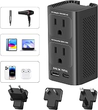 220V to 110V Voltage Converter US to Europe Travel Plug Adapter International Universal Travel Adapter with 1 USB A and 1 USB C, Power Converter Adapter Combo