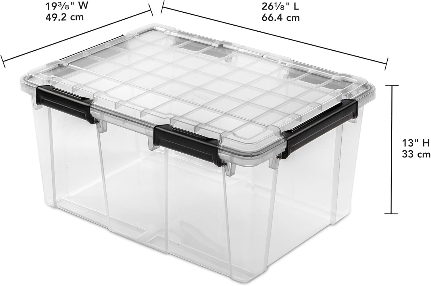 Sterilite 4 Pack 80 Qt Gasket Box, Clear Stackable Plastic Storage Container with Lids, Black - Waterproof and Dustproof Tote for Home Organization