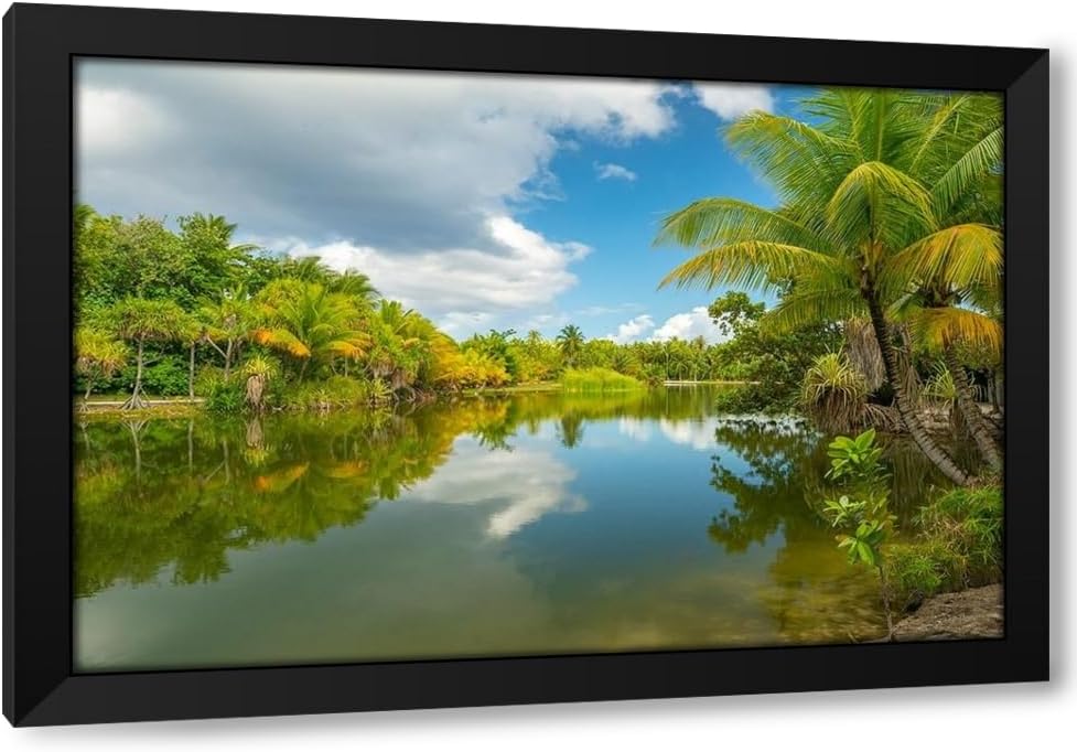 ArtDirect French Polynesia- Tahaa. Tropical jungle reflects in lagoon. Custom Framed Art Print Giclee Print or Canvas Options with Various Sizes and Customization by Jaynes Gallery (550071)