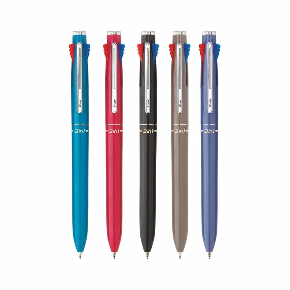 FLAIR 3 in 1 Retractable Ball Pen | 3 Ink Colors in One Pen | Multi Use Pen for