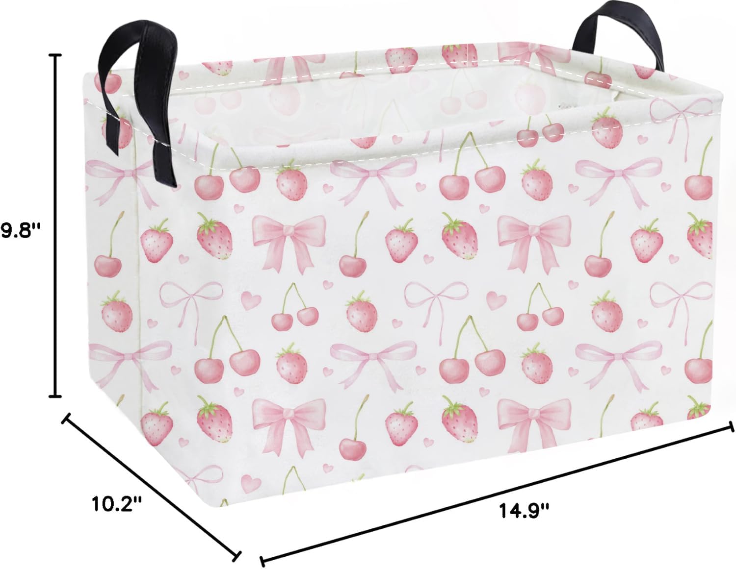 Essme Rectangular Kids Baskets,Girls Storage Basket Pink Bins with Handles for Strawberry Room Decor, Cherry Storage Bin（Strawberry） image 2