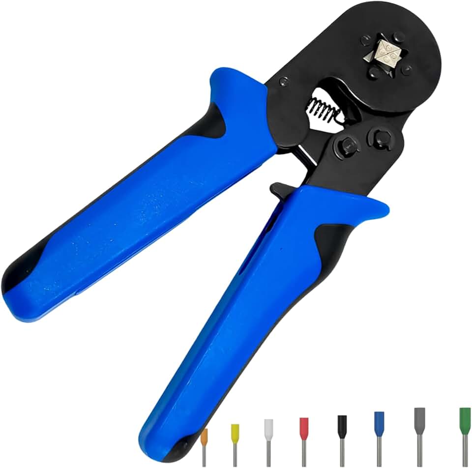 Alicate de Crimpar Terminal Ilhós Tubular Estrela 0,25 a 10mm² – Catraca Ajustável e Design Ergonômico Azul