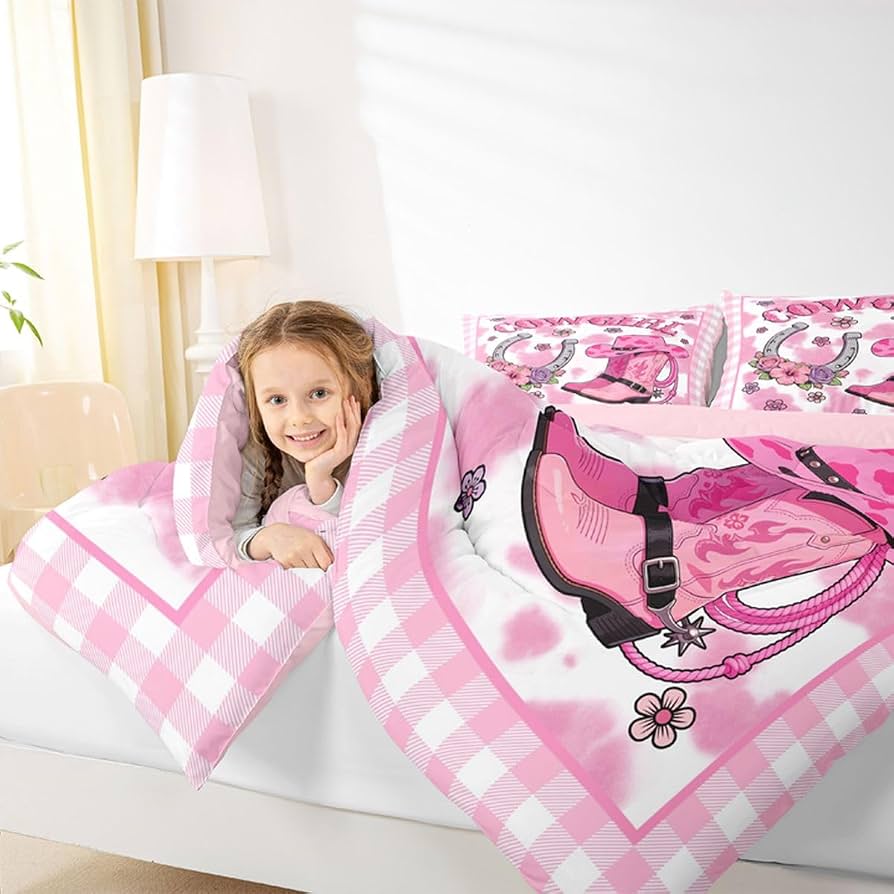 Amazon.com: Girls Western Comforter Set Twin Size,Pink Cowgirl