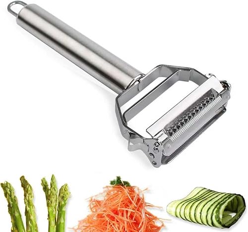Vegetable Peeler Stainless Steel Julienne Peeler with Dual Blade Head Handheld Kitchen Tool (Steel Vegetable Peeler)