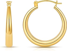 Gacimy 14K Gold Plated Hoop Earrings for Women 14k Real Gold Plated, Chunky 14K Gold Plated Hoops with 925 Sterling Silver Post Thick Hypoallergenic Medium Yellow Earrings Hoops 25mm