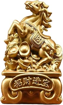 Horse Statue Feng Shui Small Wooden Figurine New Year of The Horse Gift Tabletop Ornaments Zodiac Animal Sculpture for Wealth Luck Success Home Office Decor Gold,3.1 inch