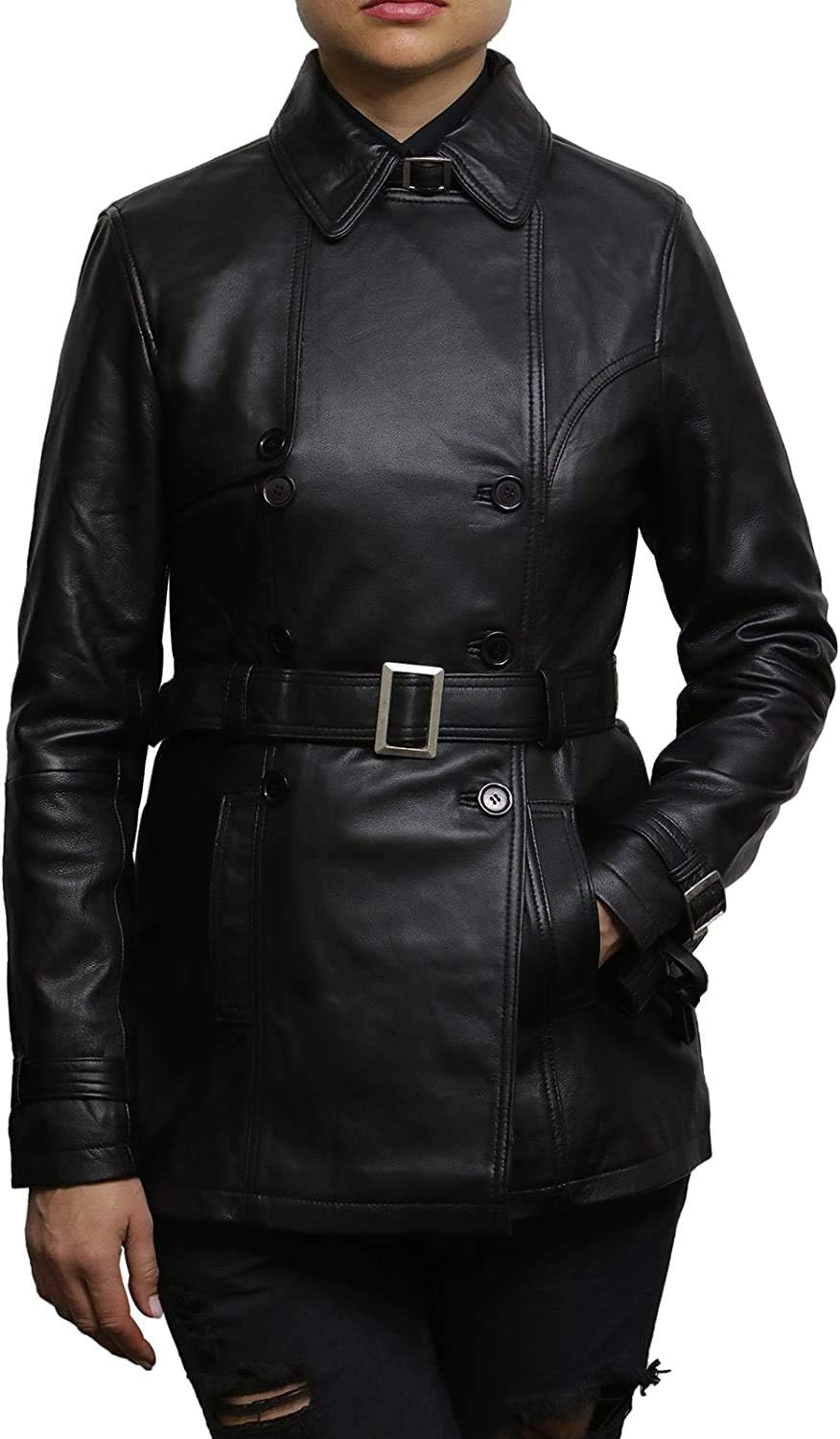BRANDSLOCK Womens Genuine Leather Biker Jacket Coat - Image 2