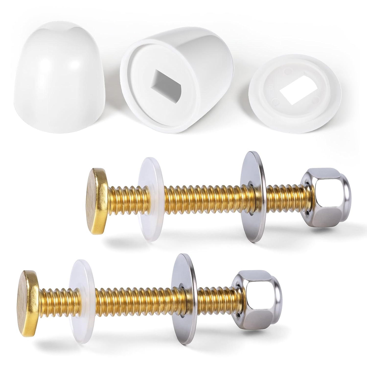 2 PCS Toilet Floor Bolts and Caps Closet, Universal Toilet Bowl to Floors Bolt Kits Stainless Steel Toilets Fixing Bolts and Nuts Set Toilets Closet Bolt Set with Washers and Cover Cap Decorative