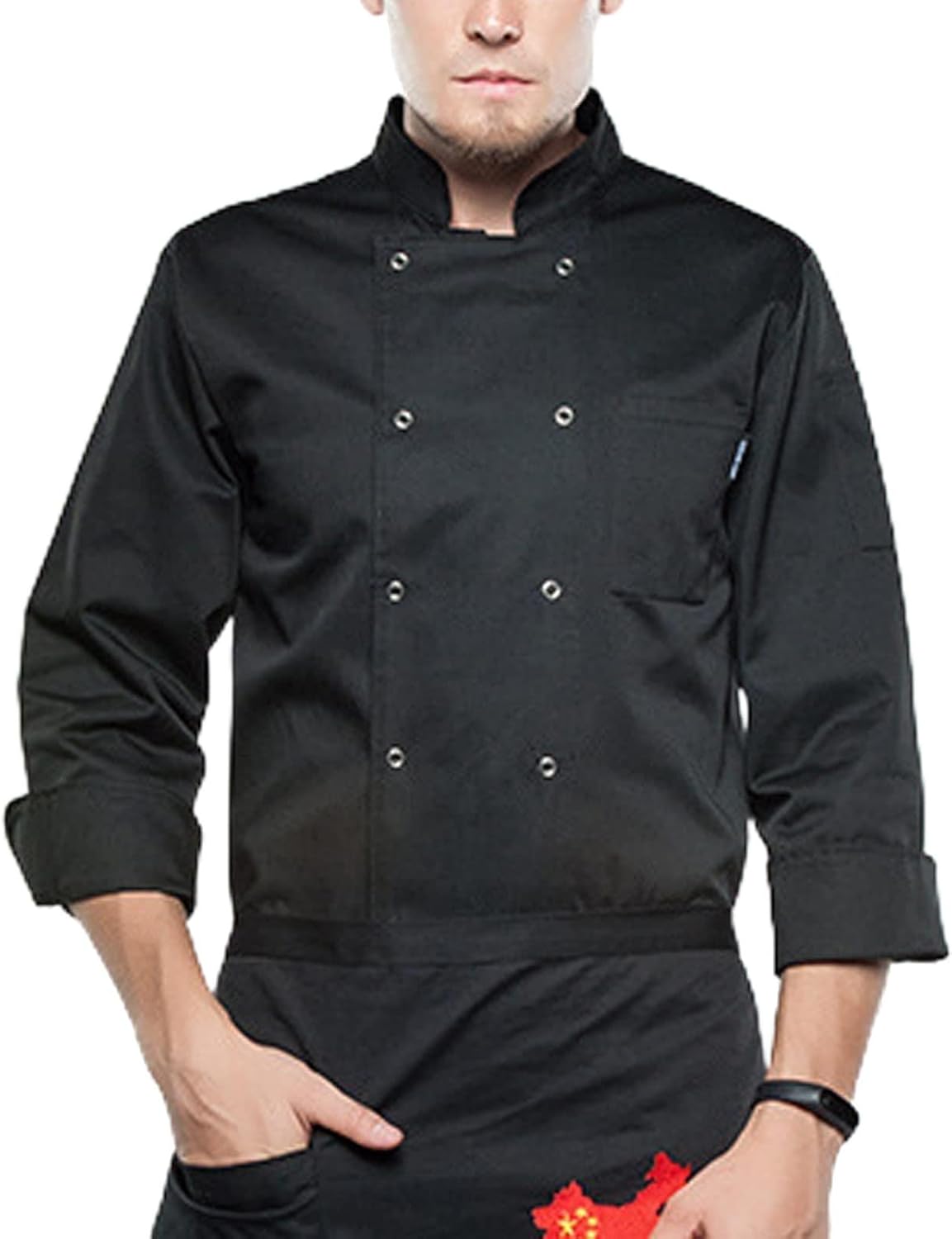 Chef Coat, Men Women Long Sleeve Restaurant Chef Kitchen Work Uniforms Double Breasted Sushi Bakery Cafe Waiter Catering Service Jackets(Black_C(XL))