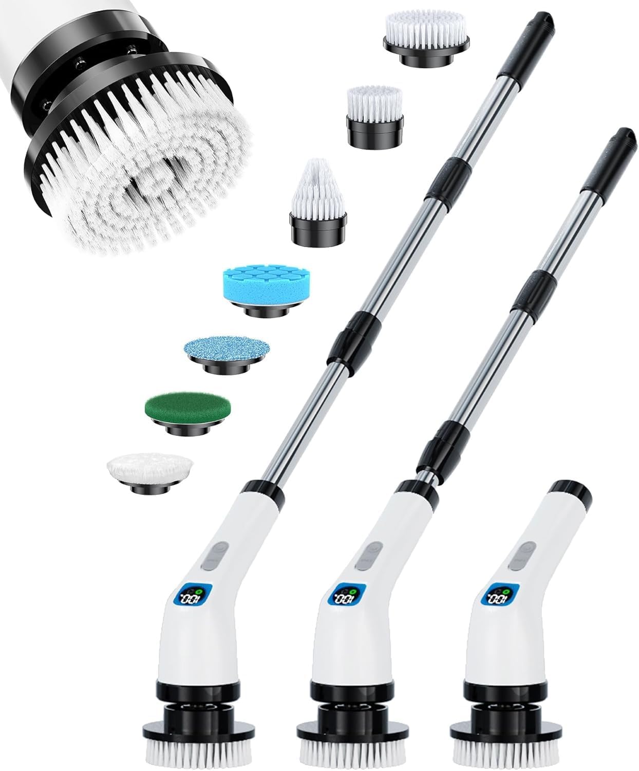 Electric Spin Scrubber for Cleaning Bathroom - Shower Cleaner Brush with Long Handle - Cordless Power Scrubber with 7 Brushes Heads, IPX7 Waterproof Scrub Brush for Bath Tub Tile Grout Glass Tool