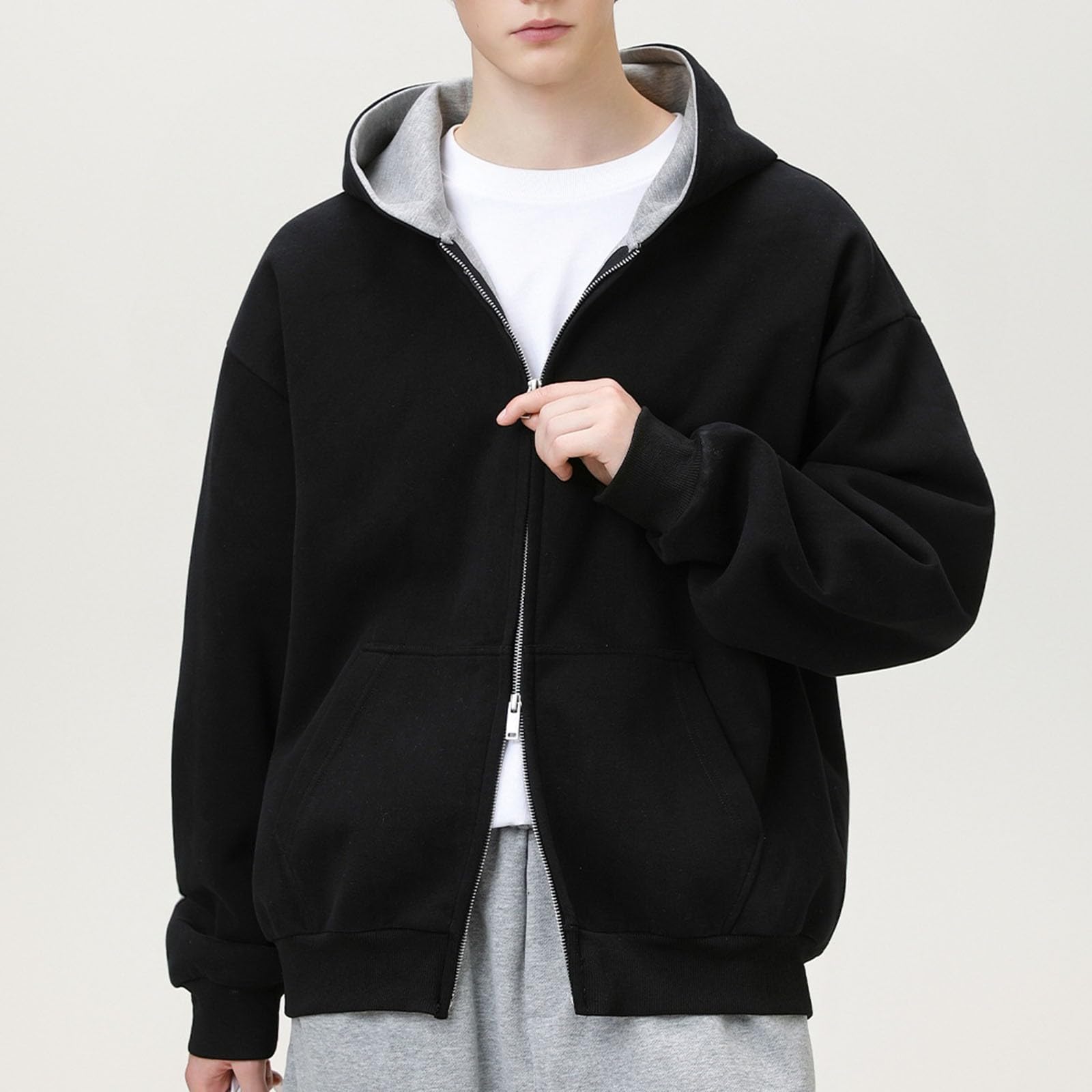 Generisch Sweatjacke Jungen Herren Freizeitjacken Leichtes Kapuzen-Sweatshirt mit Reißverschluss Sportliche Outdoor-Sportbekleidung Bequemer Slim Fit Pullover Windbreaker