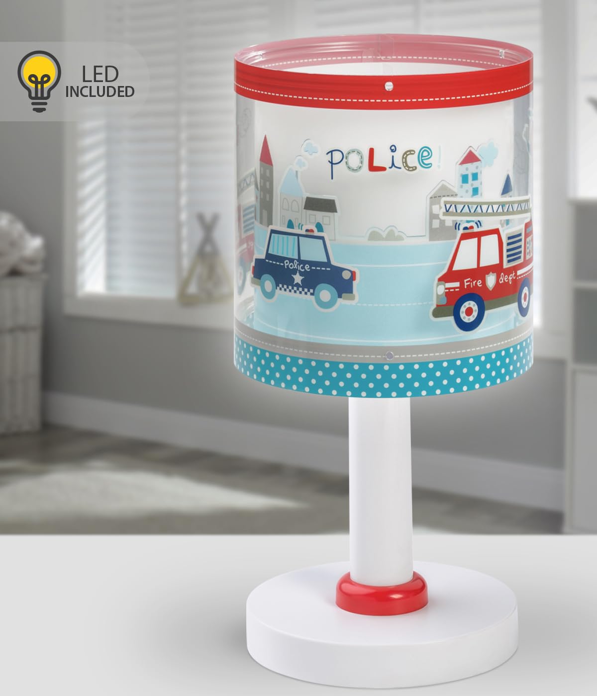 Dalber Lampada da tavolo o comodino per bambini Police Vigili del fuoco della polizia, 60611N, G4-4W LED - Lampadina inclusa