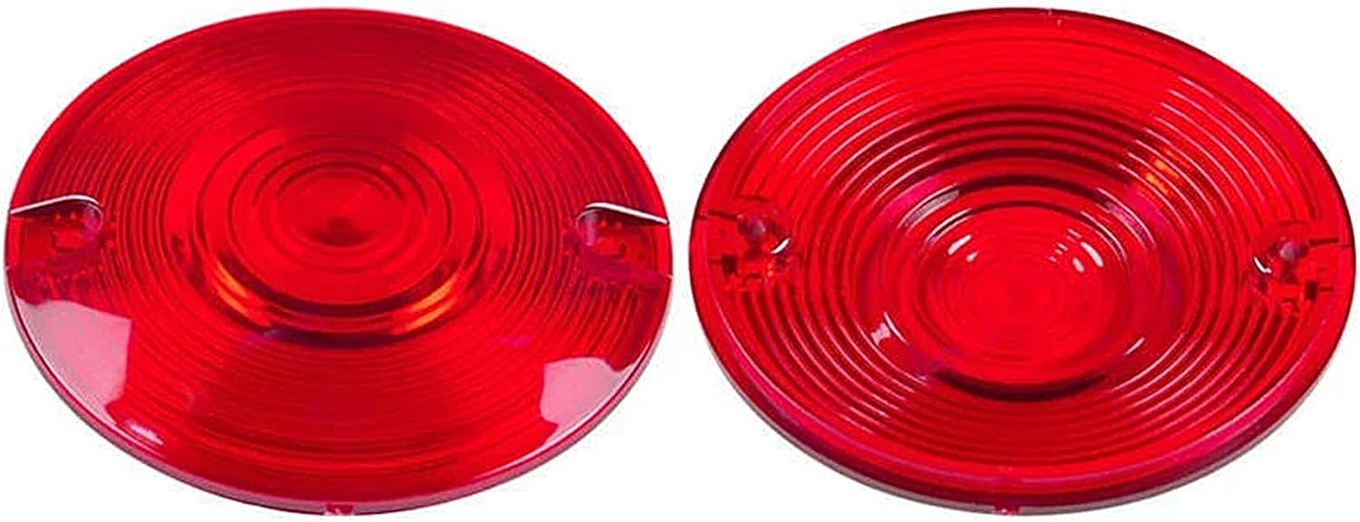 2-Pack Red Turn Signal Light Lenses, 3.25 Inch Flat Style Replacement, UV Resistant Polycarbonate Lens Cover Compatible with Harley Touring Electra Glide Road King Heritage Softail 1986-2018