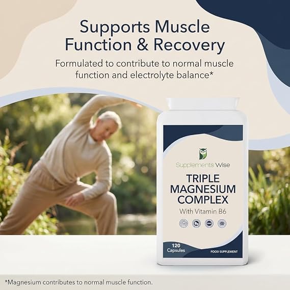 Triple Magnesium Complex - 3 in 1 Blend - Bisglycinate, Malate and Taurate with Vitamin B6 - Magnesium Complex Supplements Suitable for Women and Men - 120 High Strength Capsules