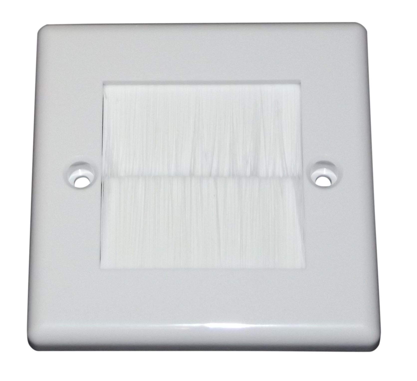 Gbr White Face Plate With Brush Single Gang Cable Entry/Exit Wall Plate