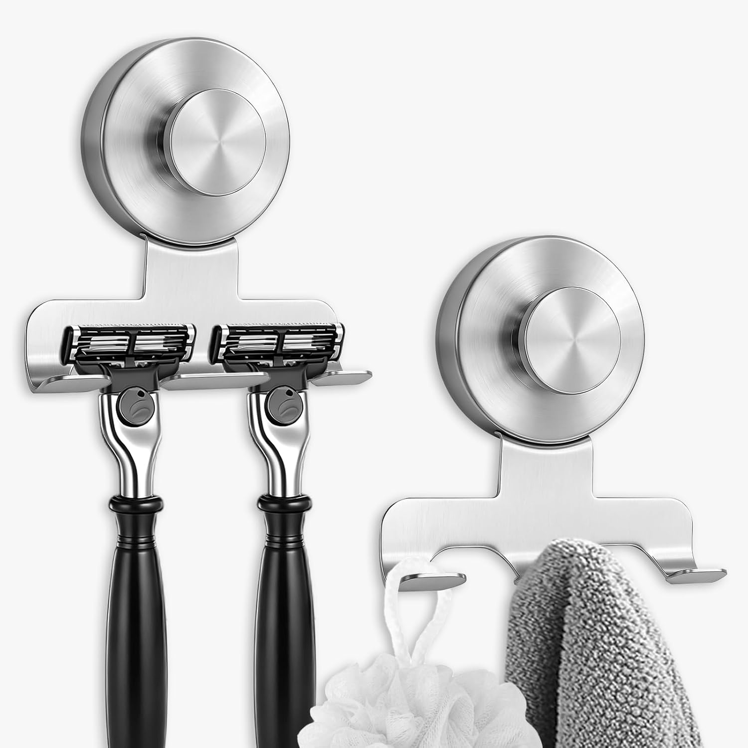 2 Pcs Suction Cup Razor Holder for Shower, Powerful Suction Cup Shower Razor Holder, Easy Installation Inside Shower Wall, Suction Hooks for Razor, Towel, Bathrobe, Loofah