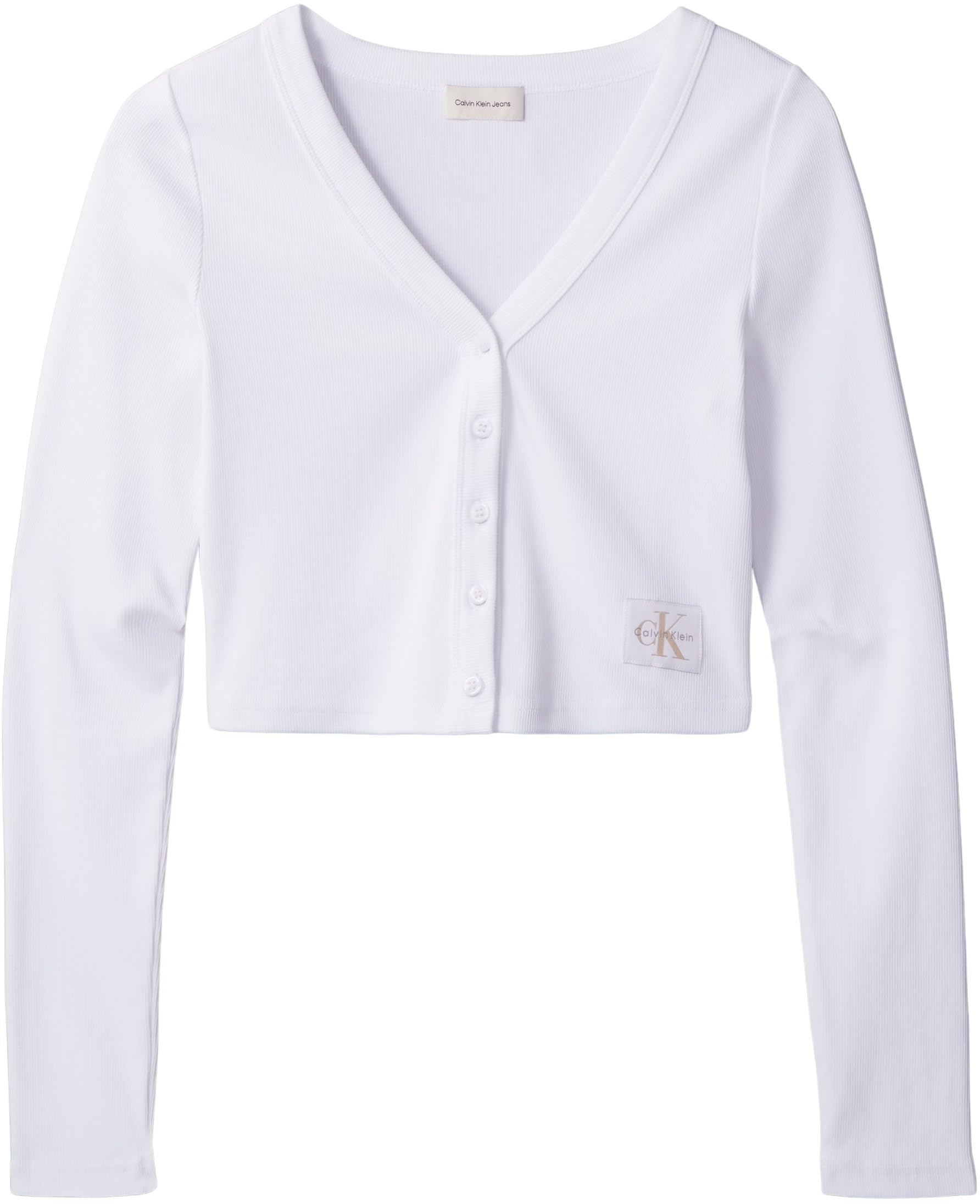 Calvin Klein Donna Giacca in Maglia Woven Label Rib con Chiusura a Bottoni