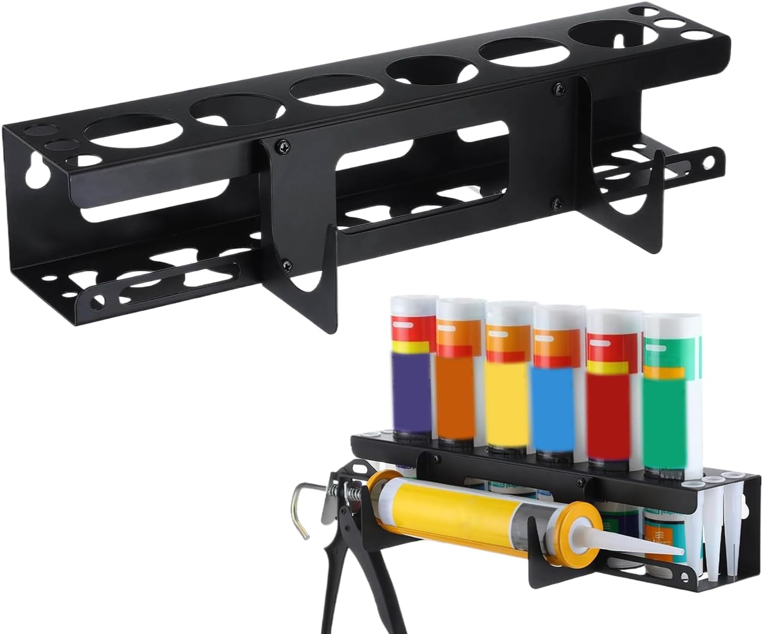 Caulk Tube Holder Rack, Wall Mounted Storage Organizer, Heavy Duty Tube Bracket for Hand Caulking Tools Used by Construction Workers, Renovators, Handymen, Home Maintenance Staff