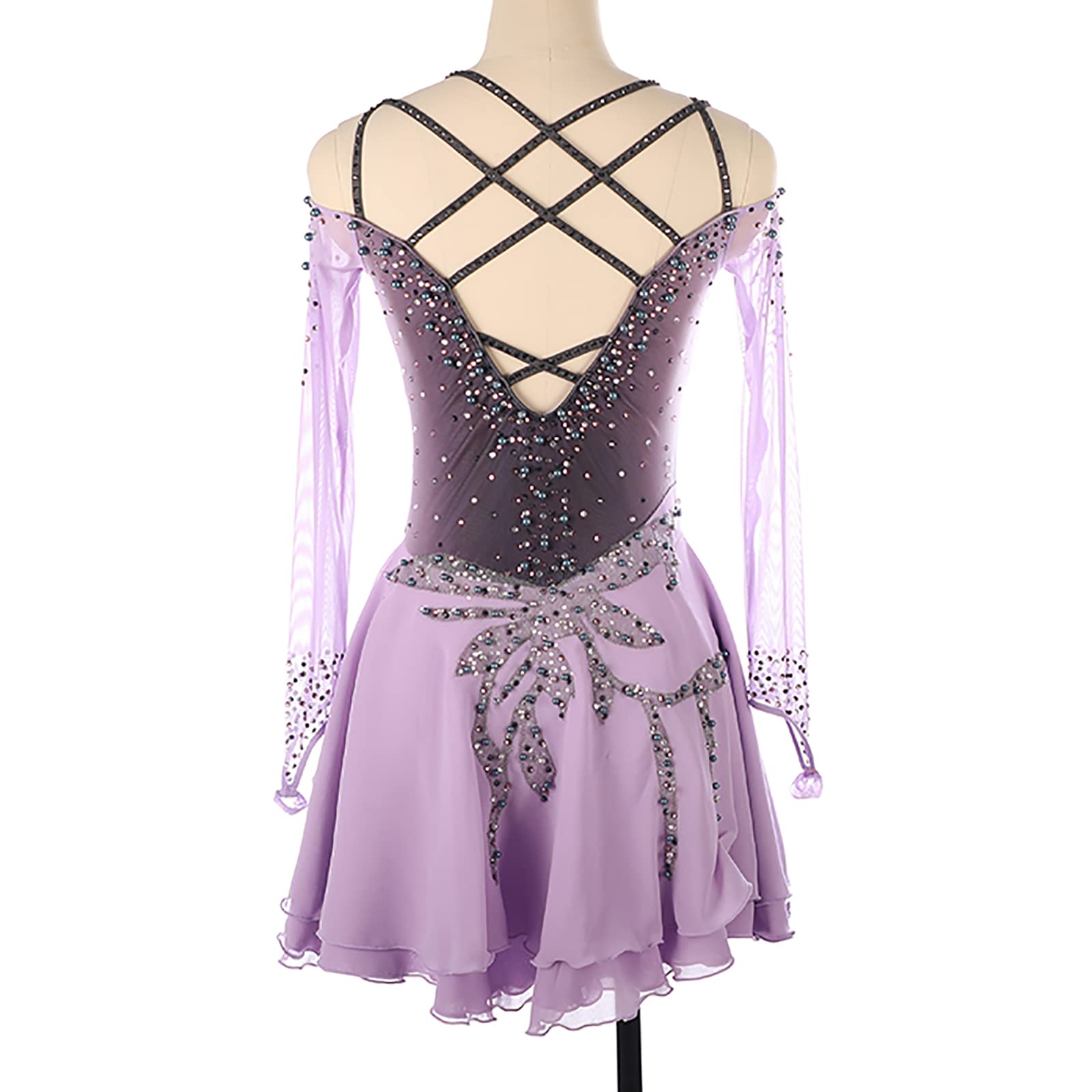 Vestido de Patinaje Artístico para Niña Manga Larga Maillot Lentejuelas de Danza Ballet Leotardo Gimnasia Rítmica Competición Disfraz de Bailarina(Size:3XS/110,Color:Rosado Morado)