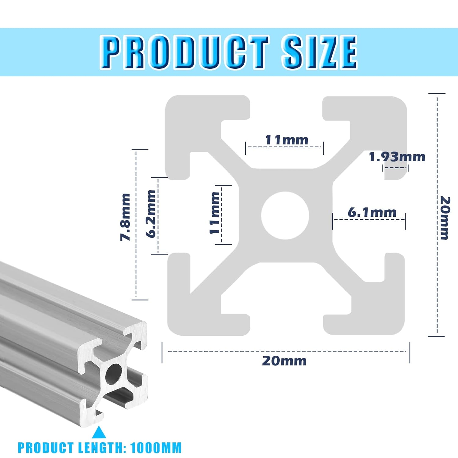 10 pcs 1000 mm 2020 Aluminum Extrusion European Standard Anodized Linear Rail Industrial Aluminum Profiles for 3D Printer Parts and CNC DIY CNC Workbench (Silver, T Style)