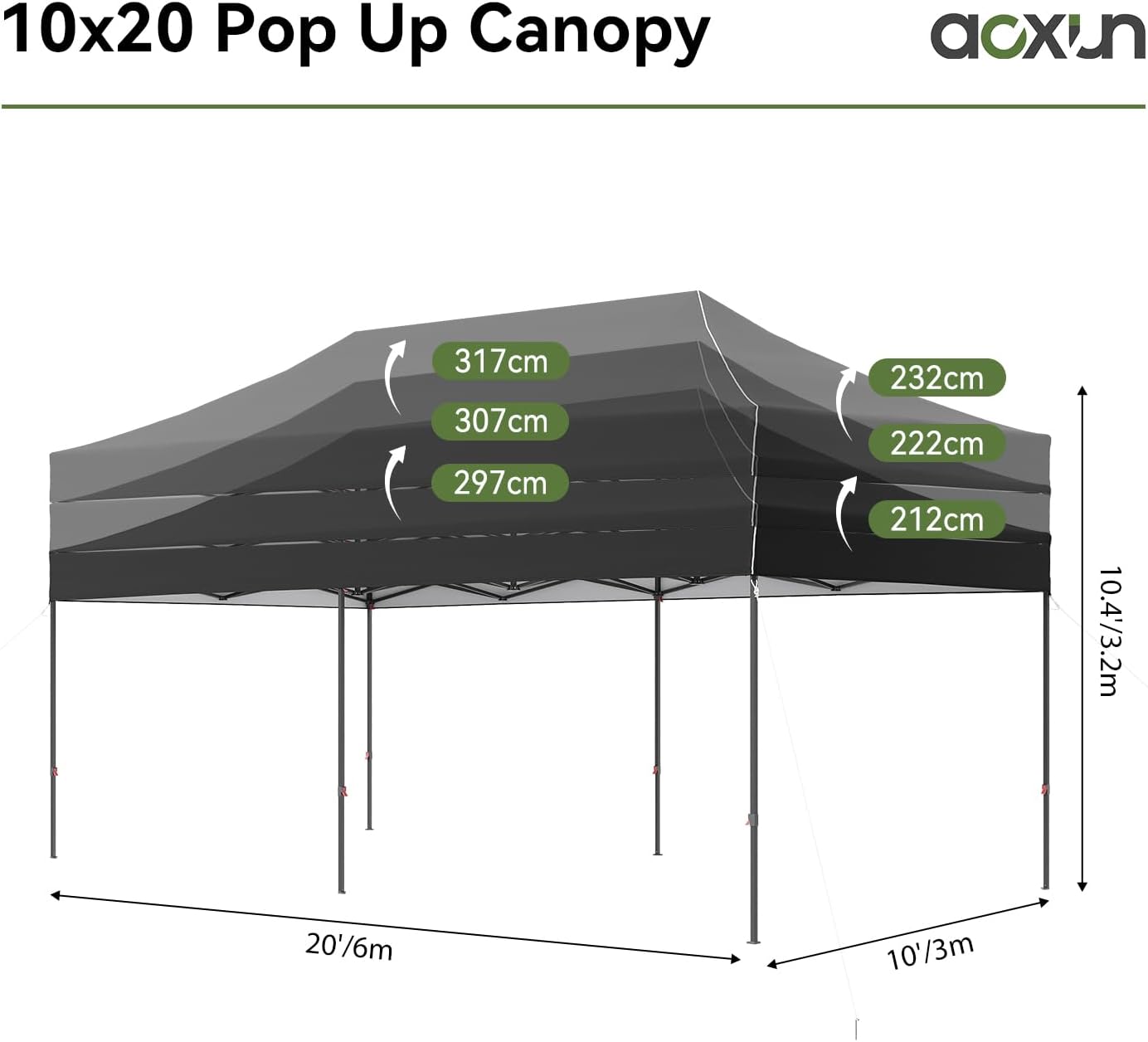 Aoxun 10x20 Pop up Canopy Tent for Parties, Easy Up Commercial Outdoor Canopy Wedding Party Tents UPF 50+ Waterproof Gazebo Tent with Roller Bag & Sand Bags