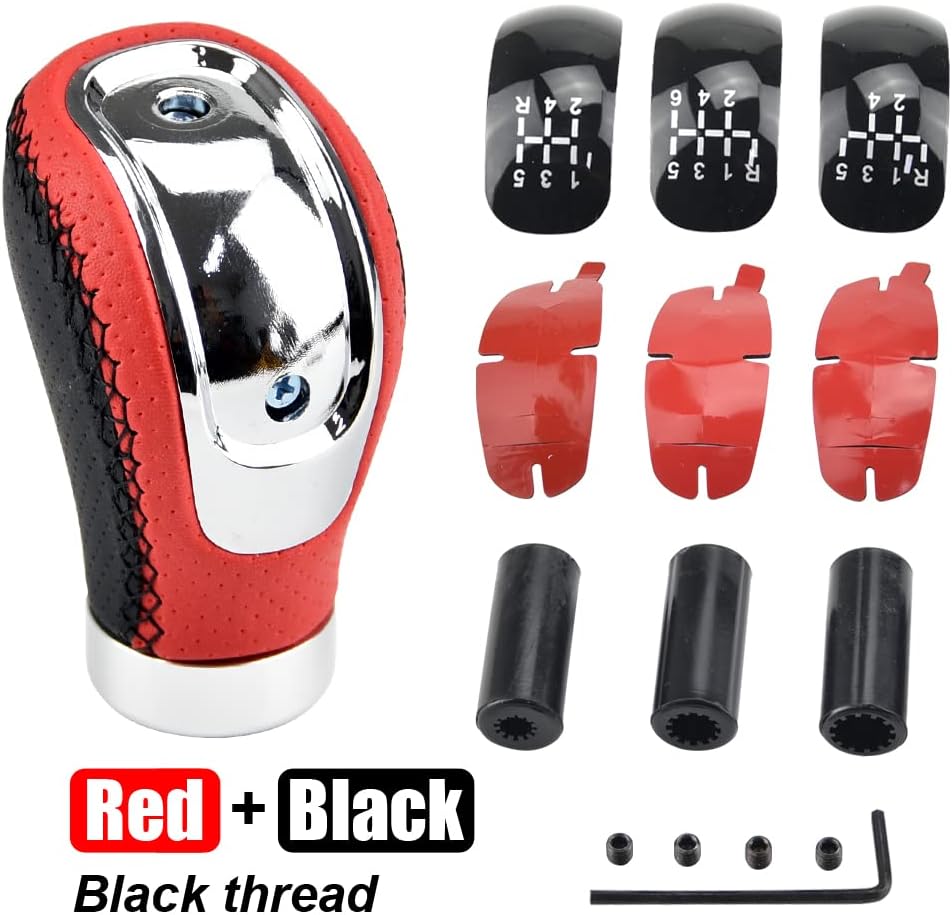 Compatible with All Manual Car 5/6 Speed Universal Gear Shift Knob Shifter Lever Stick Replacement Red+Black-Black Thread