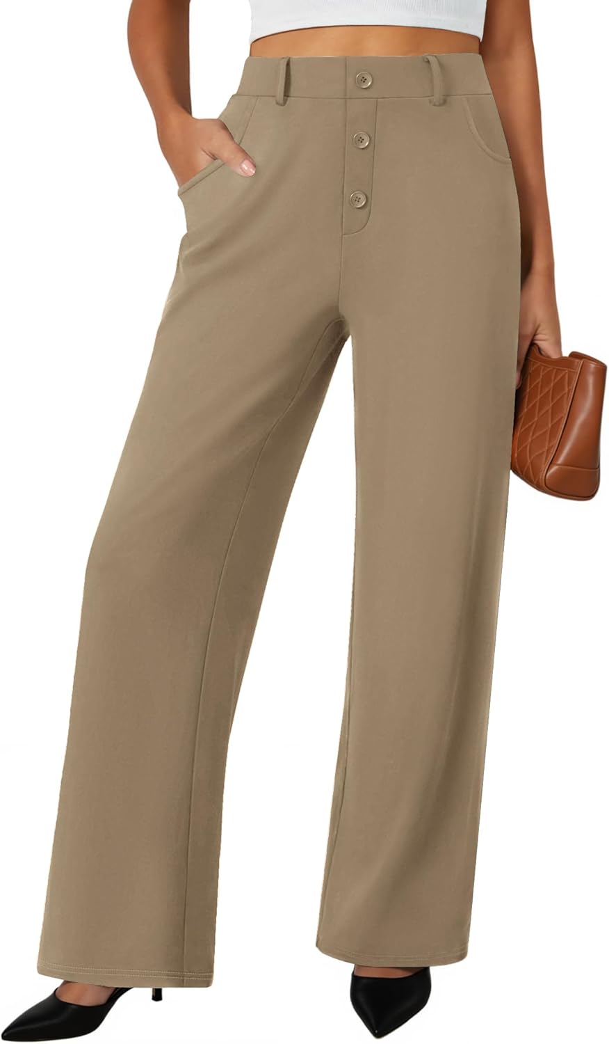 FireSwan Wide Leg Pants Woman Palazzo Casual Slacks High Waisted Trousers Loose Business Work Dress Office Pockets