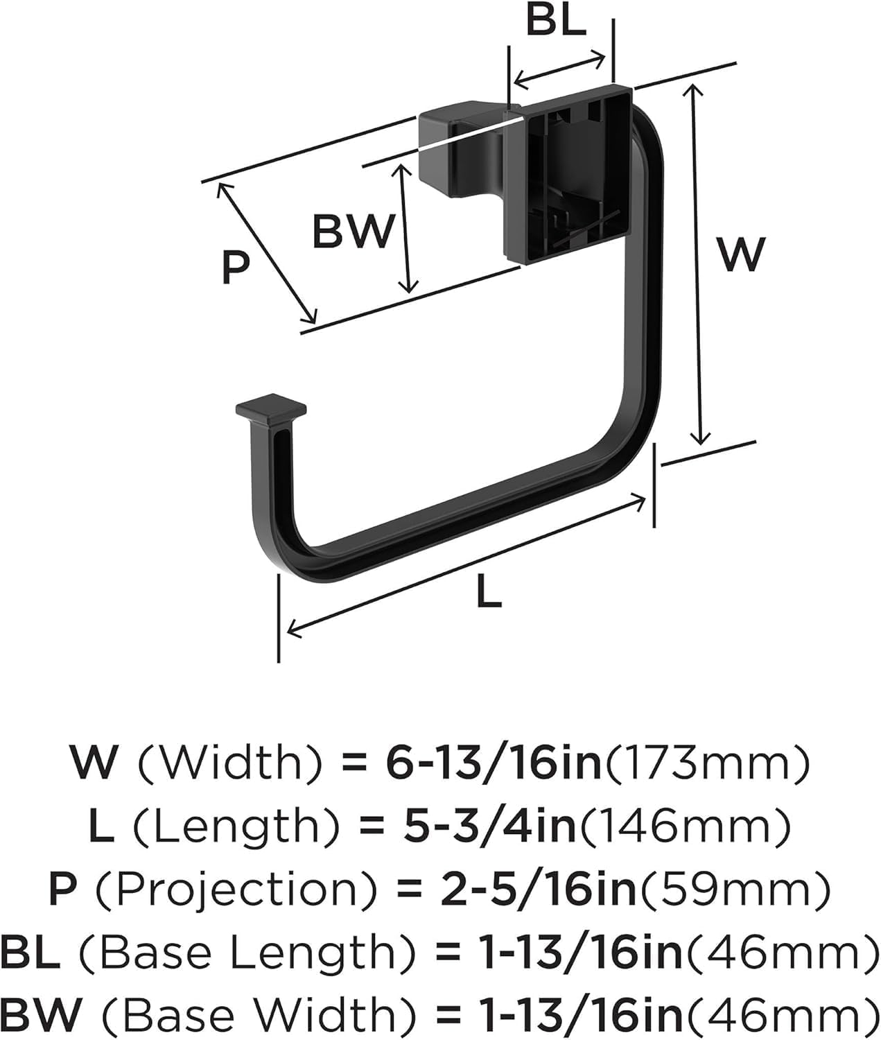 Amerock BH36022MB | Matte Black Towel Ring | 5-3/4 in (146 mm) Length Towel Holder | Mulholland | Hand Towel Holder for Bathroom Wall | Small Kitchen | Bath Accessories