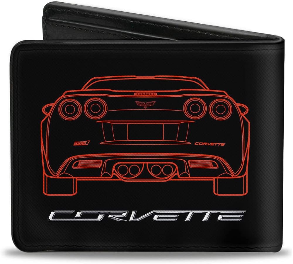 Vista 2 de Buckle-Down mens Buckle-down Pu Bifold - C6 Frontview + Rearview Blueprints BlackRed Wallet