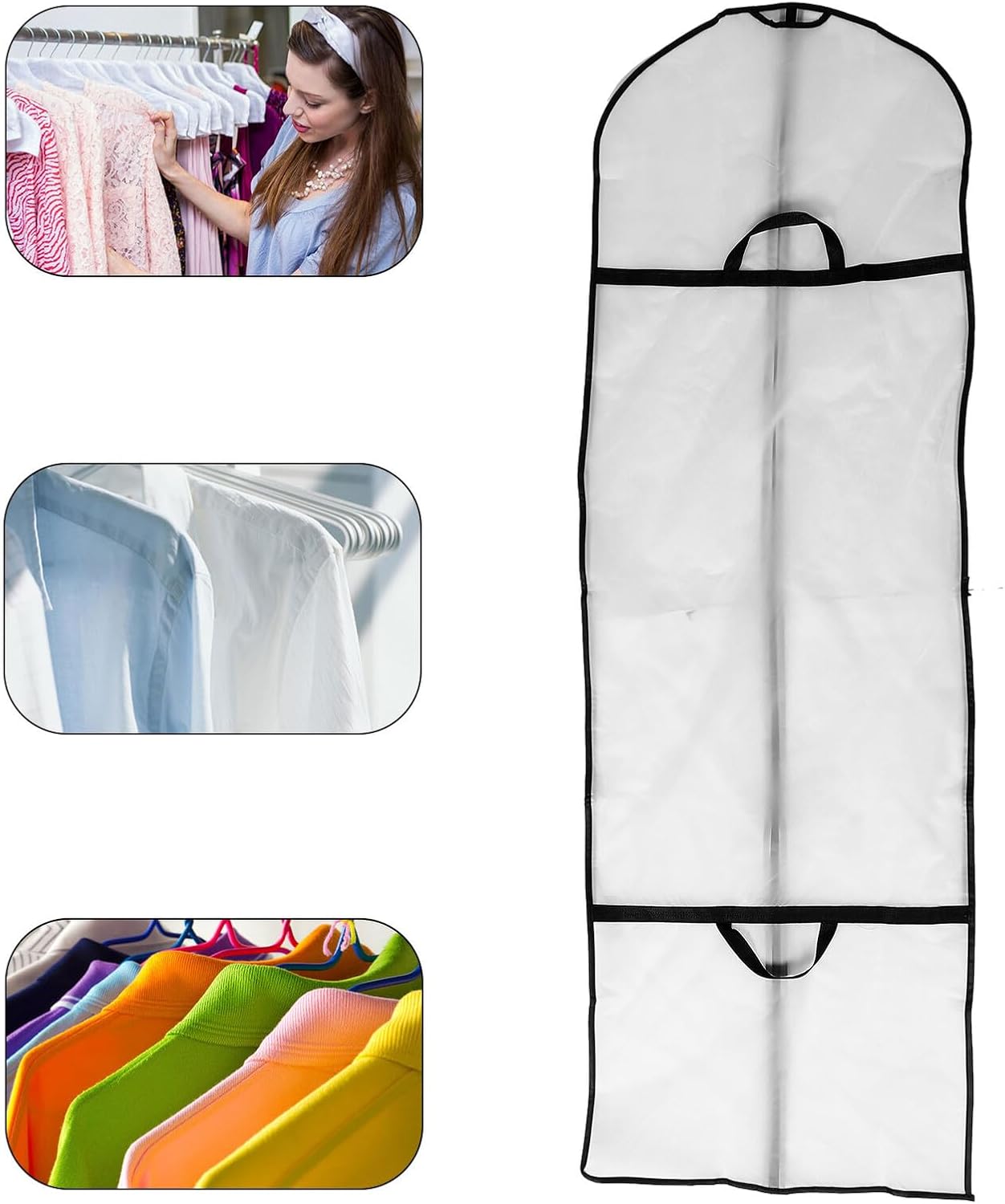2pcs White Foldable Hanging Garment Covers Dustproof Clothes Rack Protector Bags for Wedding Dresses Suits Gowns Storage and Moisture Protection