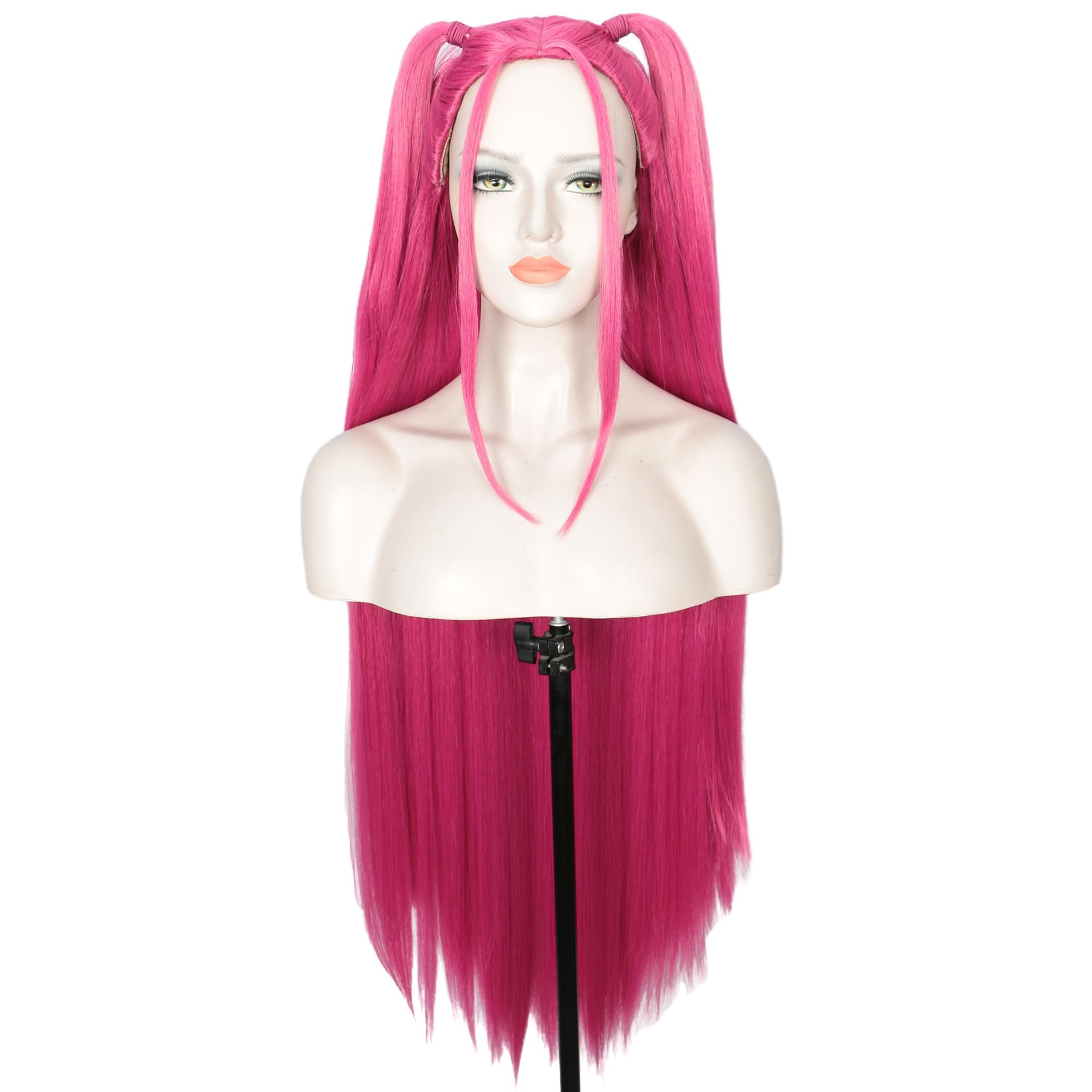 Linfairy Long Straight Red Pink Wig Halloween Costume Party Cosplay Anime Wig for Women (Pink), 54-61cm