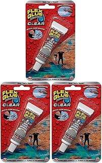 Flex Glue, Mini, Clear, 3-Pack, Super Strong, Transparent, Rubberized Waterproof Adhesive, Works Underwater, Use on Pools, Showers, Outdoors, Concrete, Brick, Pavers, Masonry, UV Resistant