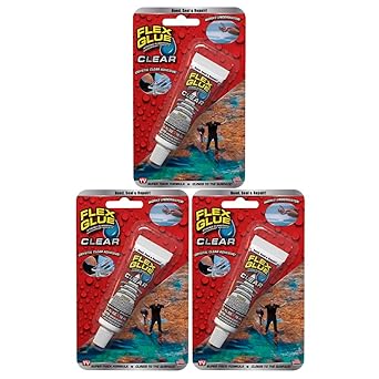Flex Glue, Mini, Clear, 3-Pack, Super Strong, Transparent, Rubberized Waterproof Adhesive, Works Underwater, Use on Pools, Showers, Outdoors, Concrete, Brick, Pavers, Masonry, UV Resistant