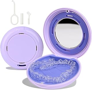 HEMILAB® Retainer Case, Slim Aligner Case with Mirror, Compatible with Invisalign, Cute Retainer Orthodontic Box with Vent Holes, Purple