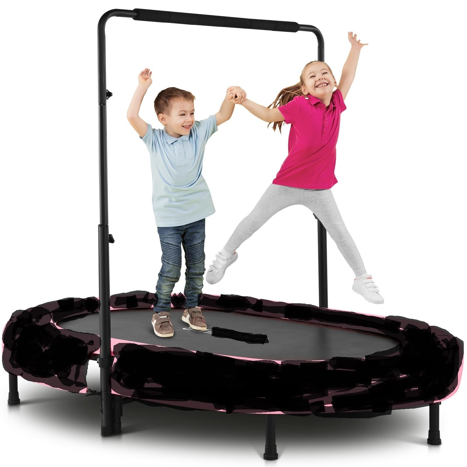 BCAN56'' Kids Trampoline Indoor, Double Trampoline with Adjustable Handle for Kids,Max Load 250bls Mini Trampoline