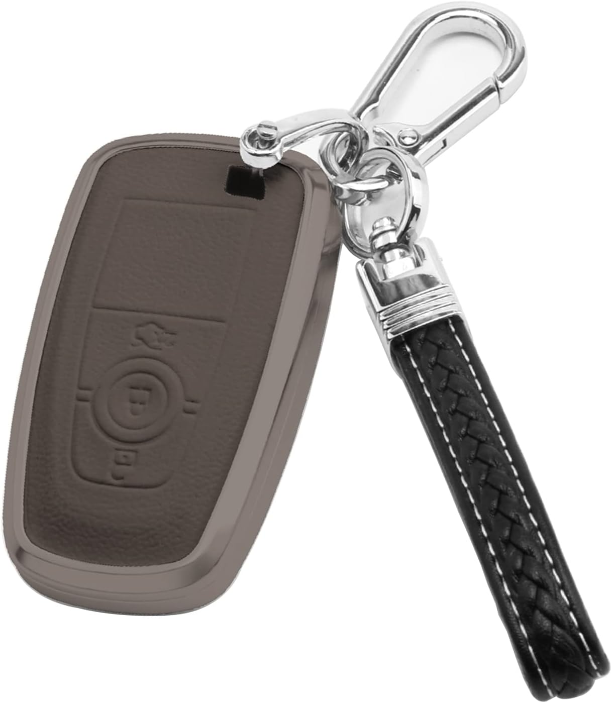 Ford Car Key Fob Cover,Compatible with Ford F-150 F-250 F-350 Ecosport Edge Explorer Fusion Mustang (Metal Leather Ford 3 buttons brown)
