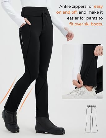 baleaf Women's Thermal Fleece Lined Leggings with Pockets Ankle Zip Reflective Water Resistant High Waisted Warm Snow Pants