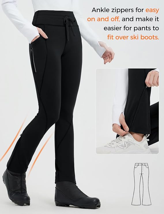 baleaf Women's Thermal Fleece Lined Leggings with Pockets Ankle Zip Reflective Water Resistant High Waisted Warm Snow Pants