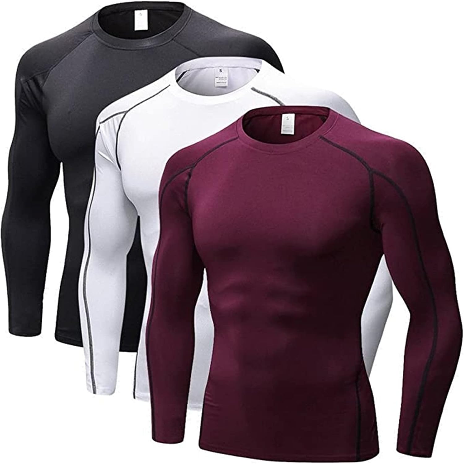 SANANG Men's Athletic Quick Dry Compression Underlayer Top Long Sleeve T-Shirt 3 Pack