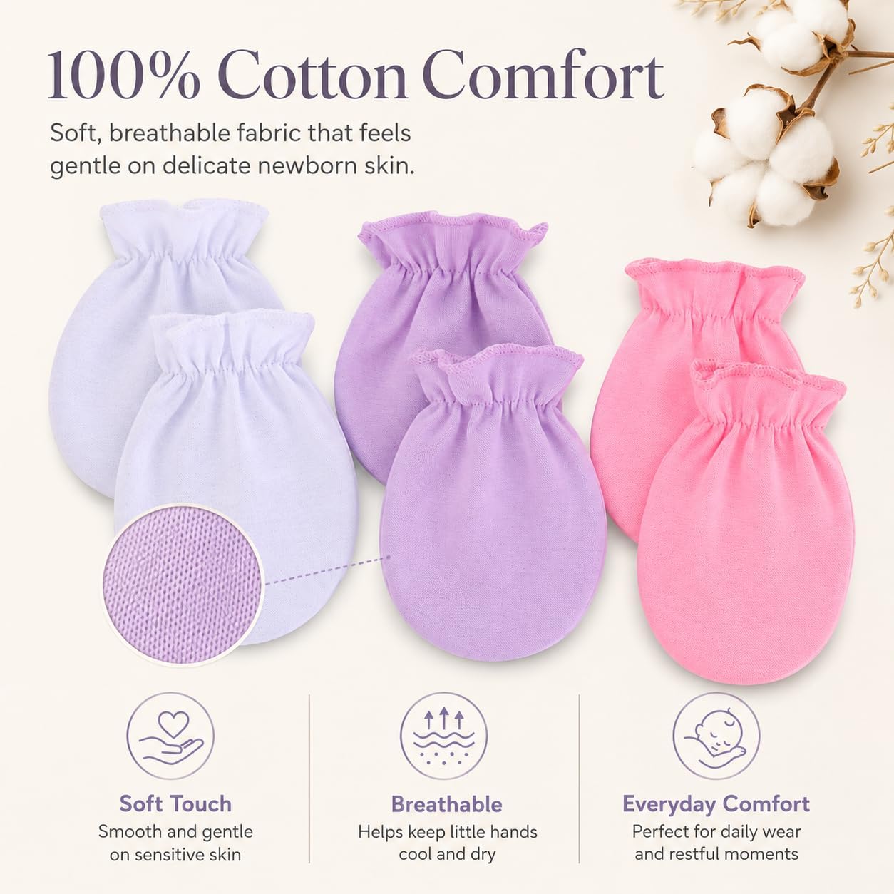 Newborn Baby Unisex Baby Mittens, No-scratch Mitts,No Scratch Infant Gloves Mitten for Baby,Set of 6 Gloves