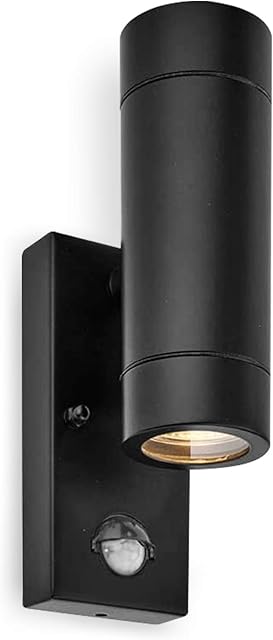 Palin Outdoor Lights with Built-in PIR  Outside Lights Mains Powered  GU10 LED Compatible Outdoor Wall Lights  Up Down Outside Lights  IP44 Rated Wall Light, Matt Black