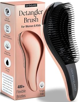 Lily England Hair Brush, Tangle-Free, Beautiful, Shiny Hair, Hair Care Brush, Hair Care, Wet Hair, Childrens Hair, Scalp Massage, Healthy Hair, Prevent Hair Breakage, Scalp Care, English Salon Brush, Promotes Blood Circulation, Detangle, Comb, Women Gift, Smooth Hair Rose Gold