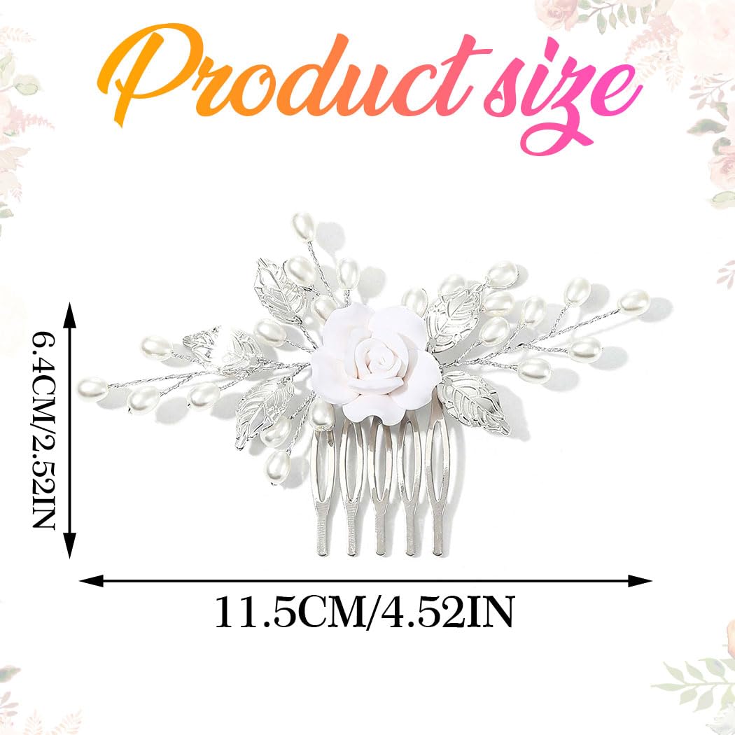Gorais Flower Bride Wedding Hair Comb Pearl Bridal Hair Pieces Leaf Hair Accessories for Women and Girls (a-silver)