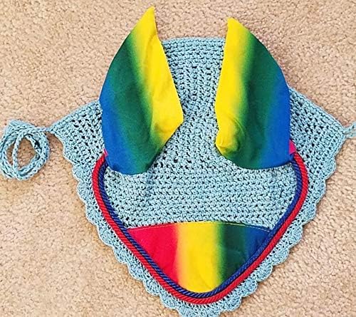 Miniatura 5 de Máscara de capucha de velo de arco iris, hecha a mano, ganchillo para proteger las moscas, orejas elásticas de algodón (matrimonialcaballo, amarillo)