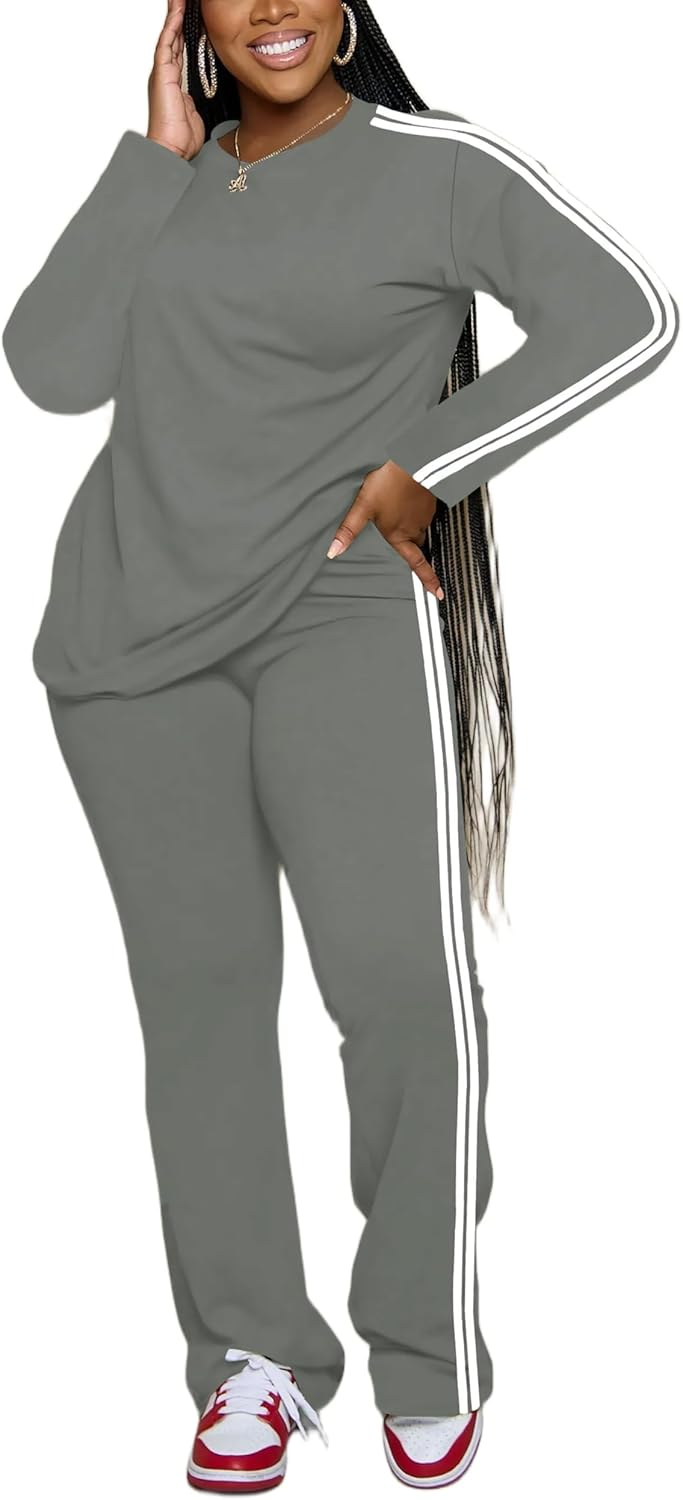 Women 2 Piece Outfits Crewneck Long Sleeve Tops and Flare Pants Lounge Sets Tracksuits - Image 3